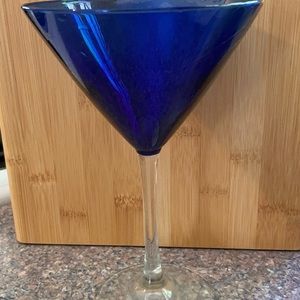 3 blue martini glasses